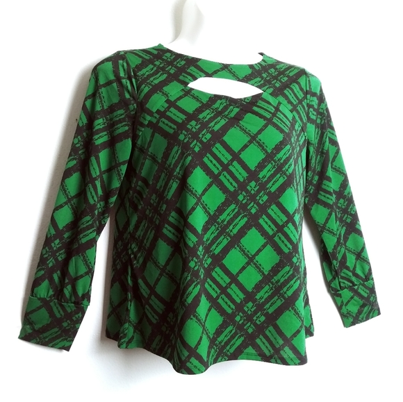 Cato Tops - Cato Est.1946 Size L Green Black Plaid Keyhole Chest Top